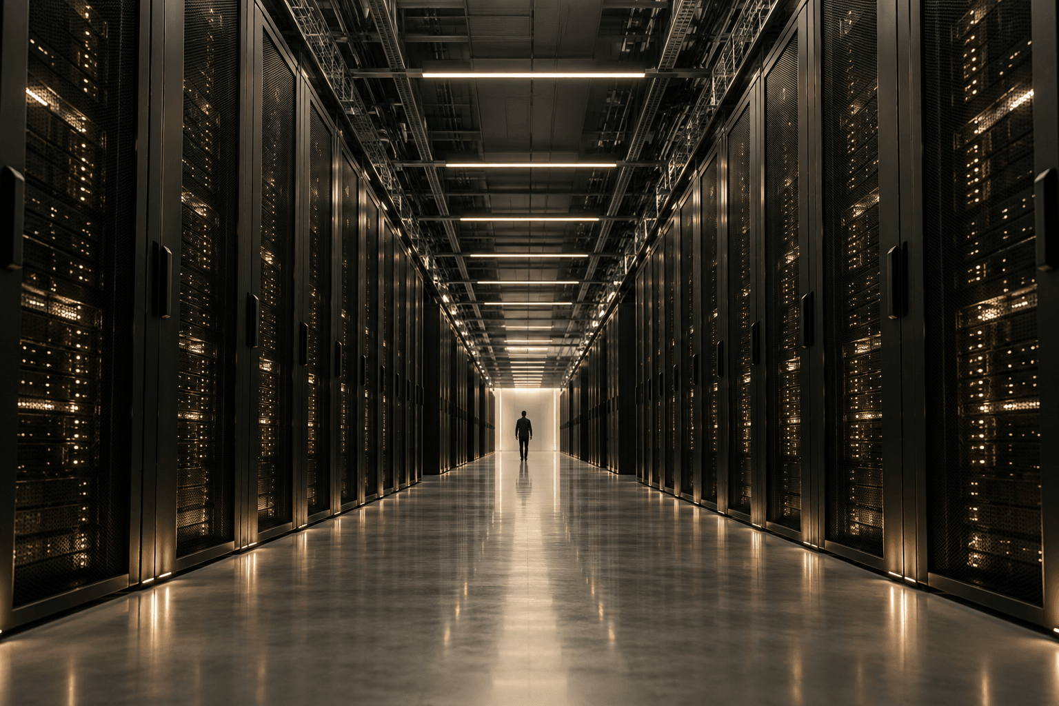 Data centre corridor with orderly infrastructure